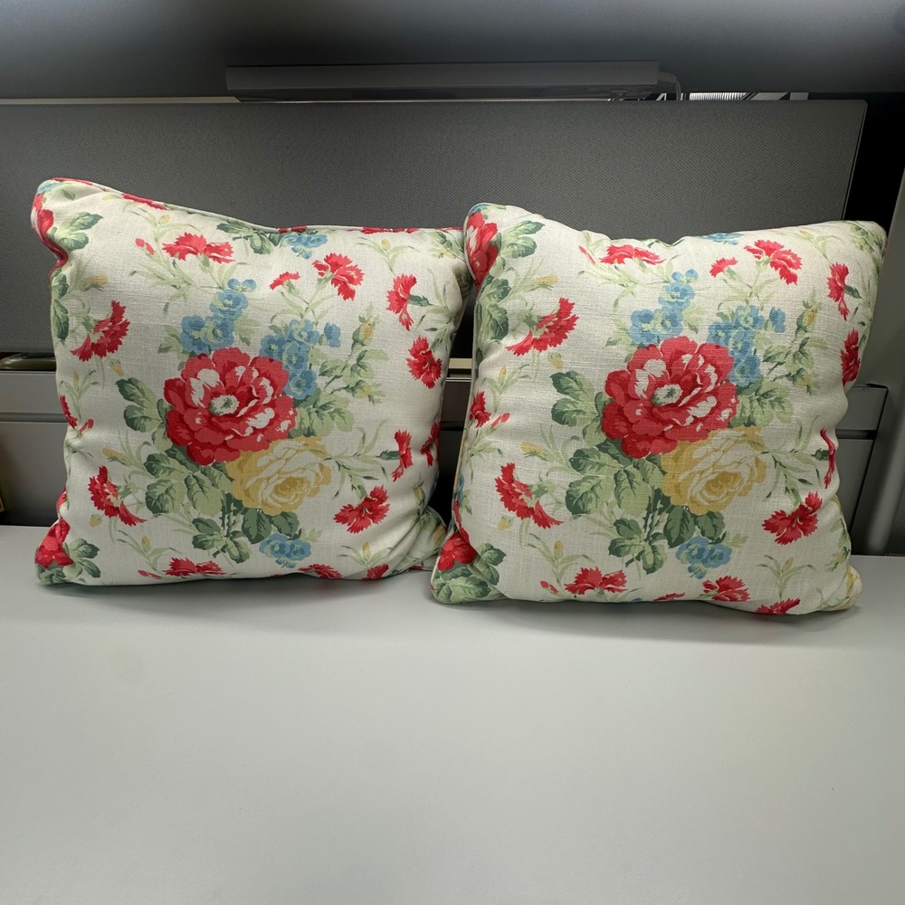 Lauren Ralph Lauren Floral Throw Pillows Set of 2 Red Blue Yellow 16x16 Square